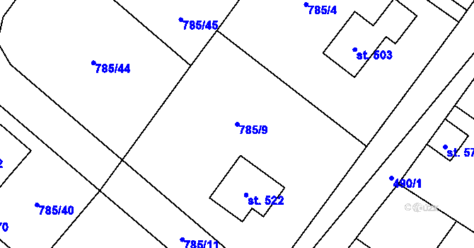 Parcela st. 785/9 v KÚ Pustějov, Katastrální mapa
