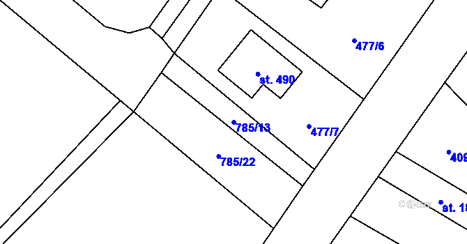 Parcela st. 785/13 v KÚ Pustějov, Katastrální mapa
