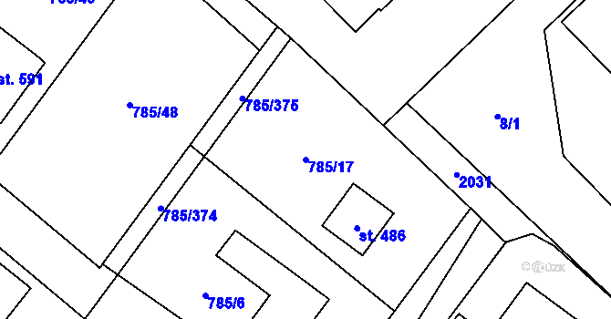 Parcela st. 785/17 v KÚ Pustějov, Katastrální mapa