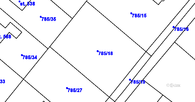 Parcela st. 785/18 v KÚ Pustějov, Katastrální mapa