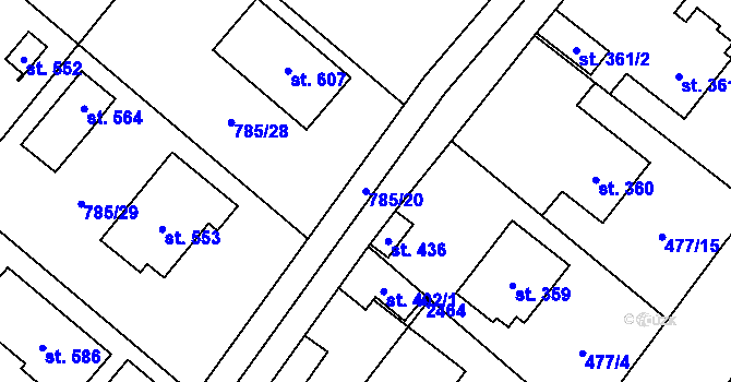 Parcela st. 785/20 v KÚ Pustějov, Katastrální mapa