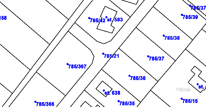 Parcela st. 785/21 v KÚ Pustějov, Katastrální mapa