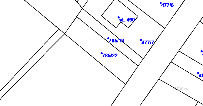 Parcela st. 785/22 v KÚ Pustějov, Katastrální mapa