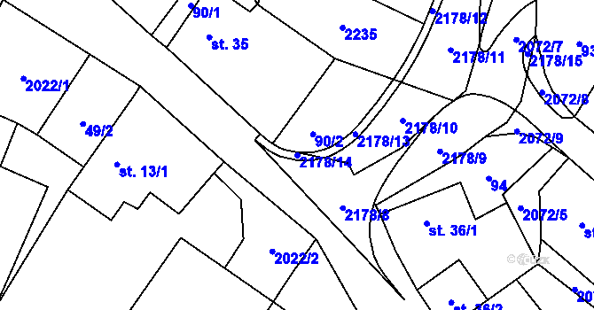 Parcela st. 2178/14 v KÚ Pustějov, Katastrální mapa