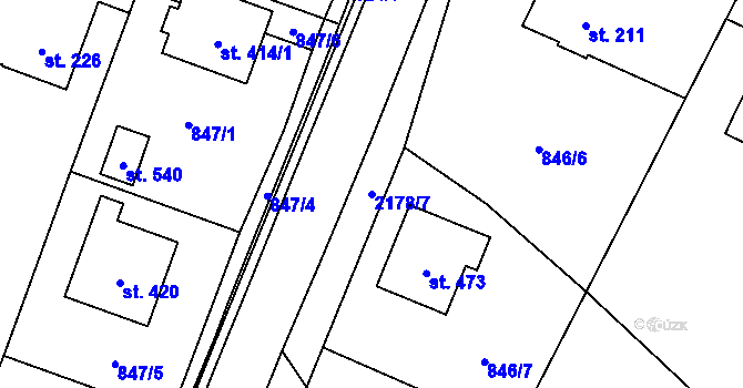 Parcela st. 2178/7 v KÚ Pustějov, Katastrální mapa