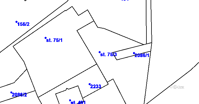 Parcela st. 75/3 v KÚ Pustějov, Katastrální mapa