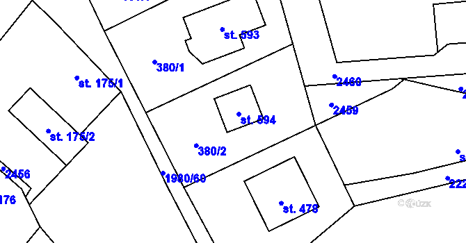 Parcela st. 380/2 v KÚ Pustějov, Katastrální mapa