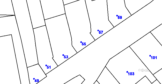Parcela st. 55 v KÚ Pustiměř, Katastrální mapa