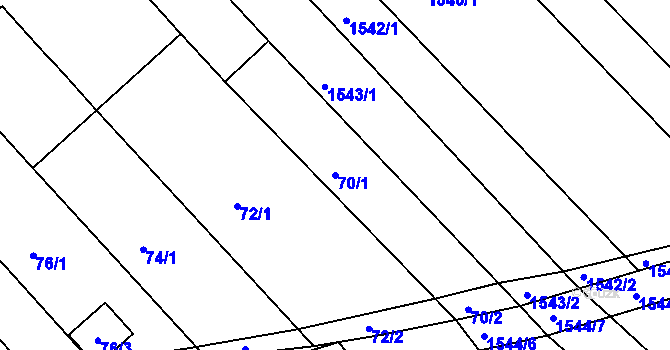 Parcela st. 70/1 v KÚ Pustiměř, Katastrální mapa