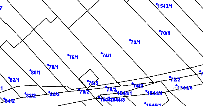 Parcela st. 74/1 v KÚ Pustiměř, Katastrální mapa