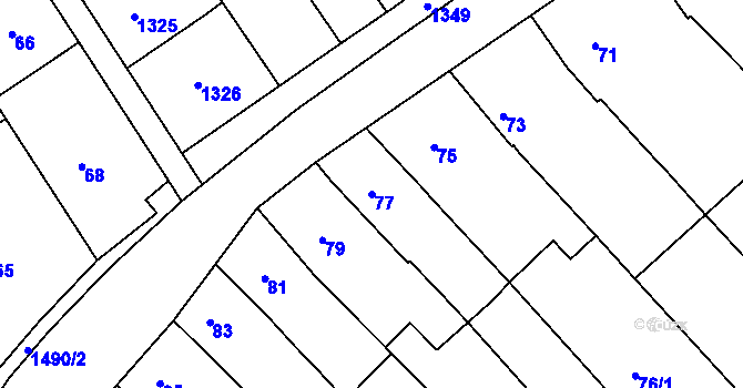 Parcela st. 77 v KÚ Pustiměř, Katastrální mapa