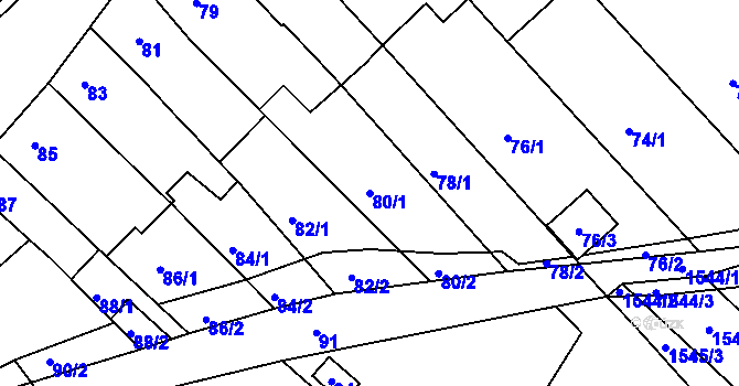 Parcela st. 80/1 v KÚ Pustiměř, Katastrální mapa