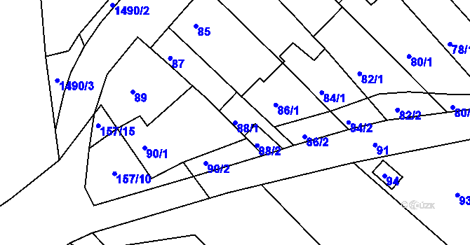 Parcela st. 88/1 v KÚ Pustiměř, Katastrální mapa