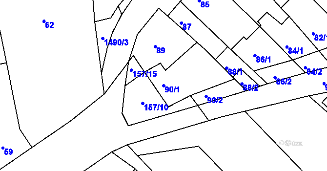 Parcela st. 90/1 v KÚ Pustiměř, Katastrální mapa