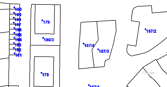 Parcela st. 157/4 v KÚ Pustiměř, Katastrální mapa