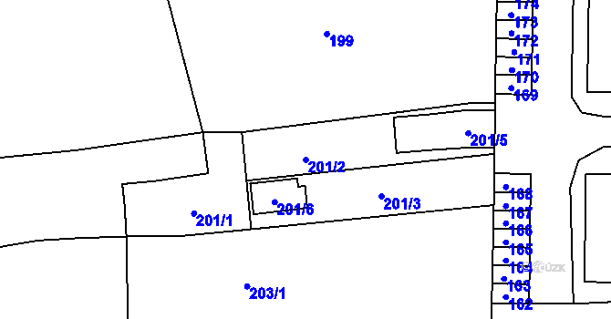 Parcela st. 201/2 v KÚ Pustiměř, Katastrální mapa