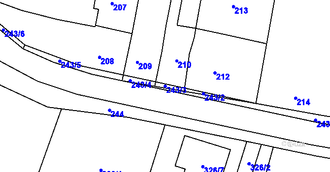 Parcela st. 243/3 v KÚ Pustiměř, Katastrální mapa