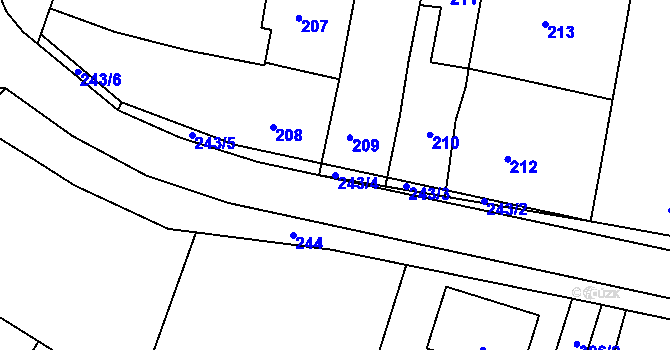 Parcela st. 243/4 v KÚ Pustiměř, Katastrální mapa