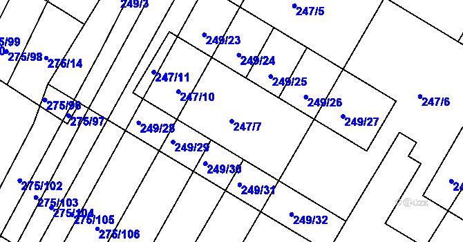 Parcela st. 247/7 v KÚ Pustiměř, Katastrální mapa