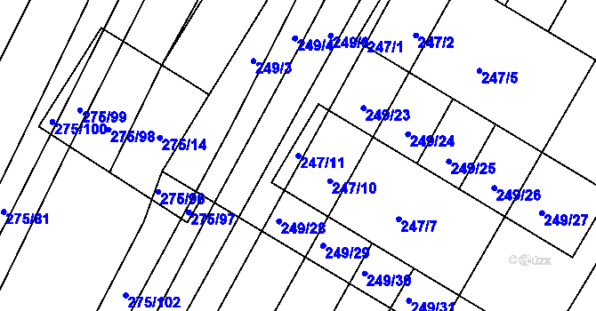 Parcela st. 247/11 v KÚ Pustiměř, Katastrální mapa