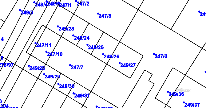 Parcela st. 249/26 v KÚ Pustiměř, Katastrální mapa