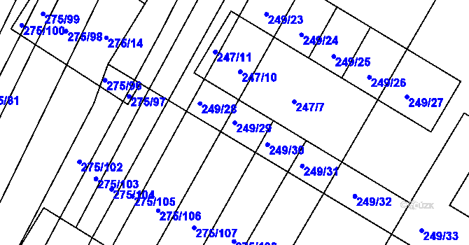 Parcela st. 249/29 v KÚ Pustiměř, Katastrální mapa