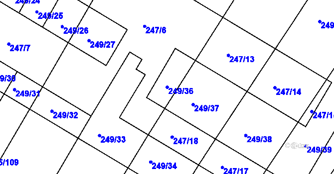 Parcela st. 249/36 v KÚ Pustiměř, Katastrální mapa