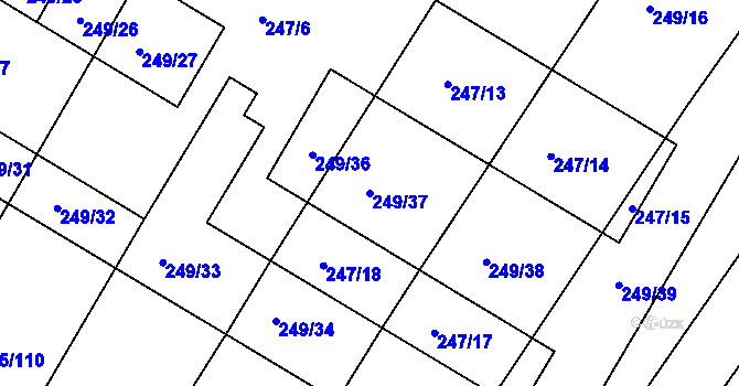 Parcela st. 249/37 v KÚ Pustiměř, Katastrální mapa