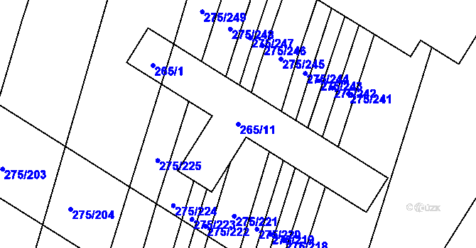 Parcela st. 265/11 v KÚ Pustiměř, Katastrální mapa