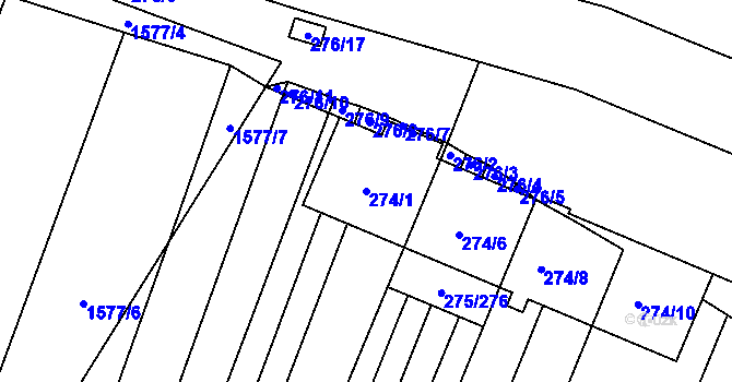 Parcela st. 274/1 v KÚ Pustiměř, Katastrální mapa