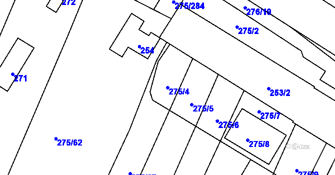 Parcela st. 275/4 v KÚ Pustiměř, Katastrální mapa
