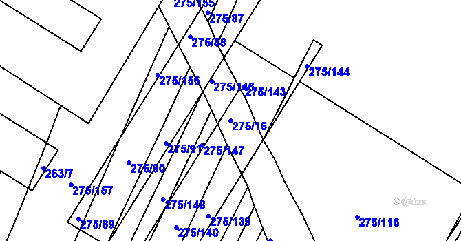 Parcela st. 275/16 v KÚ Pustiměř, Katastrální mapa