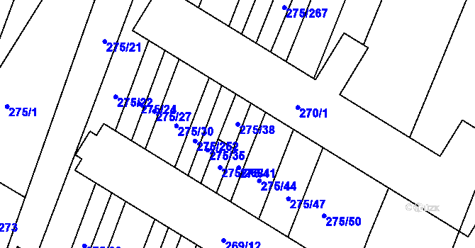 Parcela st. 275/38 v KÚ Pustiměř, Katastrální mapa