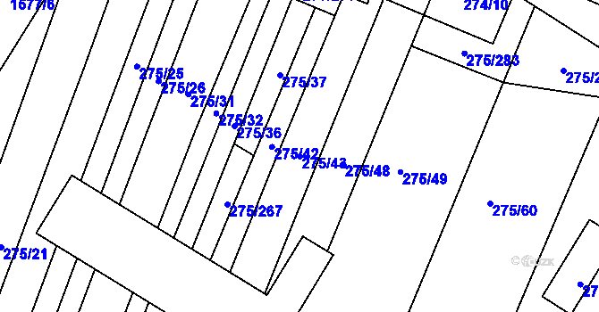 Parcela st. 275/43 v KÚ Pustiměř, Katastrální mapa