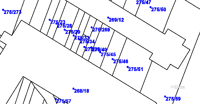 Parcela st. 275/45 v KÚ Pustiměř, Katastrální mapa
