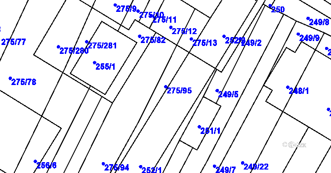Parcela st. 275/95 v KÚ Pustiměř, Katastrální mapa