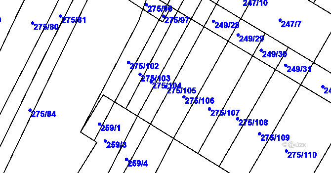 Parcela st. 275/105 v KÚ Pustiměř, Katastrální mapa
