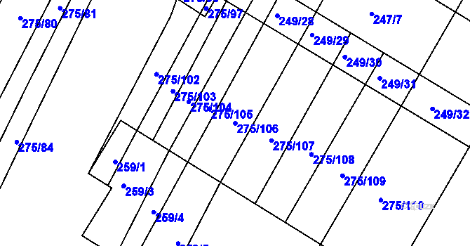 Parcela st. 275/106 v KÚ Pustiměř, Katastrální mapa