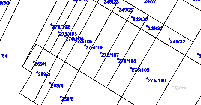 Parcela st. 275/107 v KÚ Pustiměř, Katastrální mapa