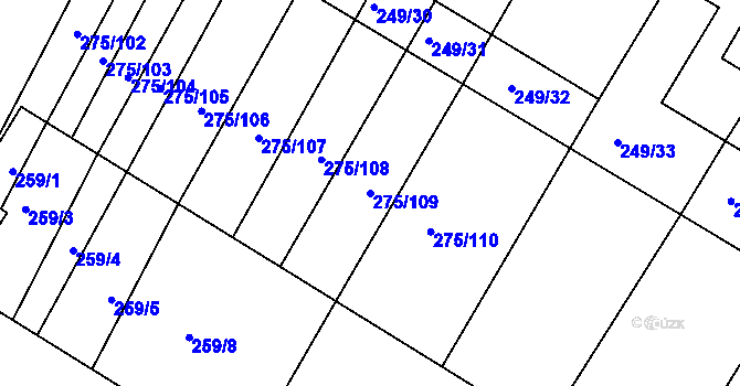 Parcela st. 275/109 v KÚ Pustiměř, Katastrální mapa