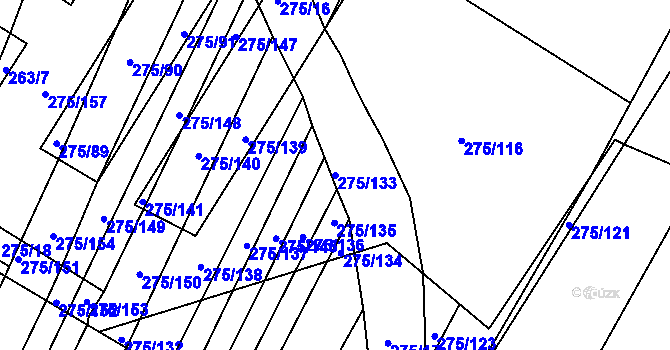 Parcela st. 275/133 v KÚ Pustiměř, Katastrální mapa