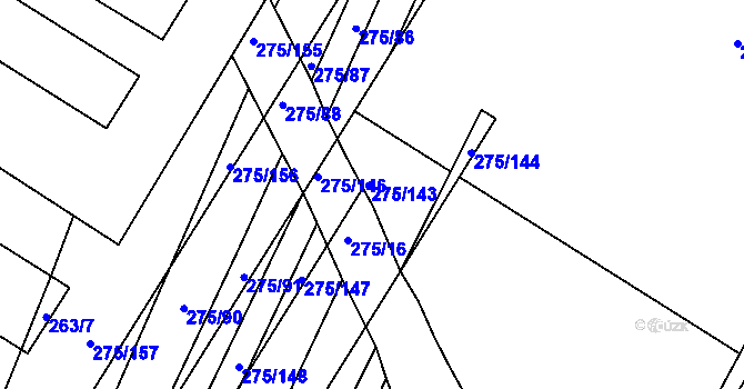 Parcela st. 275/142 v KÚ Pustiměř, Katastrální mapa