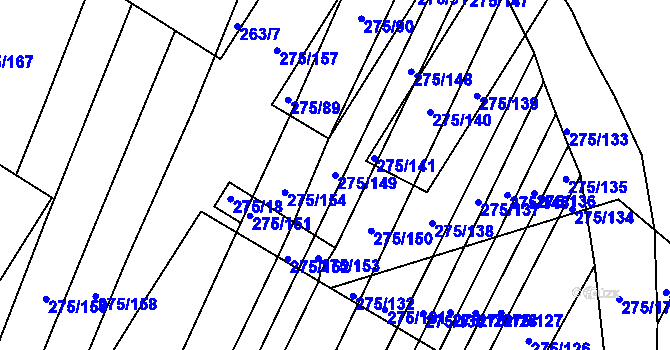 Parcela st. 275/149 v KÚ Pustiměř, Katastrální mapa