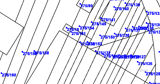 Parcela st. 275/152 v KÚ Pustiměř, Katastrální mapa