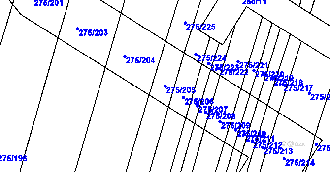 Parcela st. 275/205 v KÚ Pustiměř, Katastrální mapa