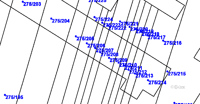 Parcela st. 275/208 v KÚ Pustiměř, Katastrální mapa