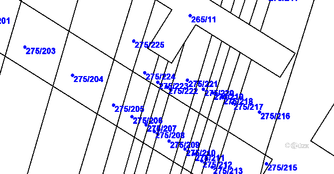 Parcela st. 275/222 v KÚ Pustiměř, Katastrální mapa