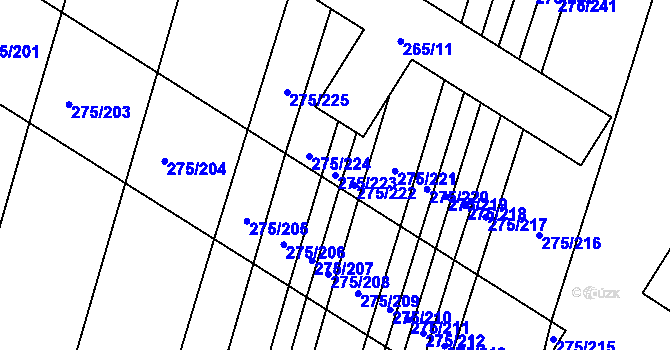 Parcela st. 275/223 v KÚ Pustiměř, Katastrální mapa
