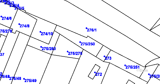 Parcela st. 275/250 v KÚ Pustiměř, Katastrální mapa