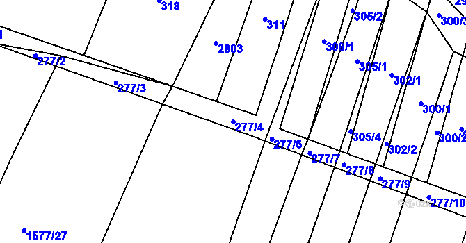Parcela st. 277/4 v KÚ Pustiměř, Katastrální mapa